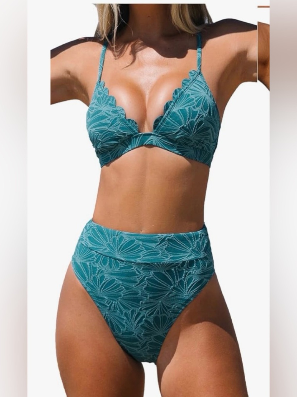 NWT Cupshe high waisted Teal scalloped  Bikini Set - XS
